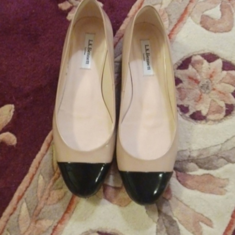 LK Bennett London beige cap toed flats